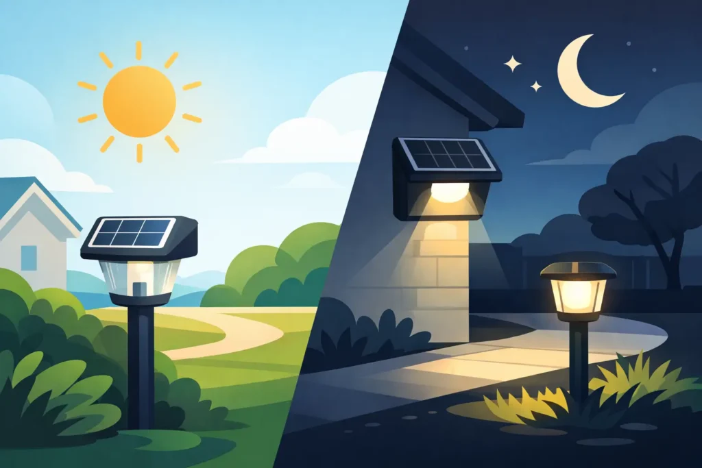 Buitenlamp zonneenergie automatisch aan kiezen