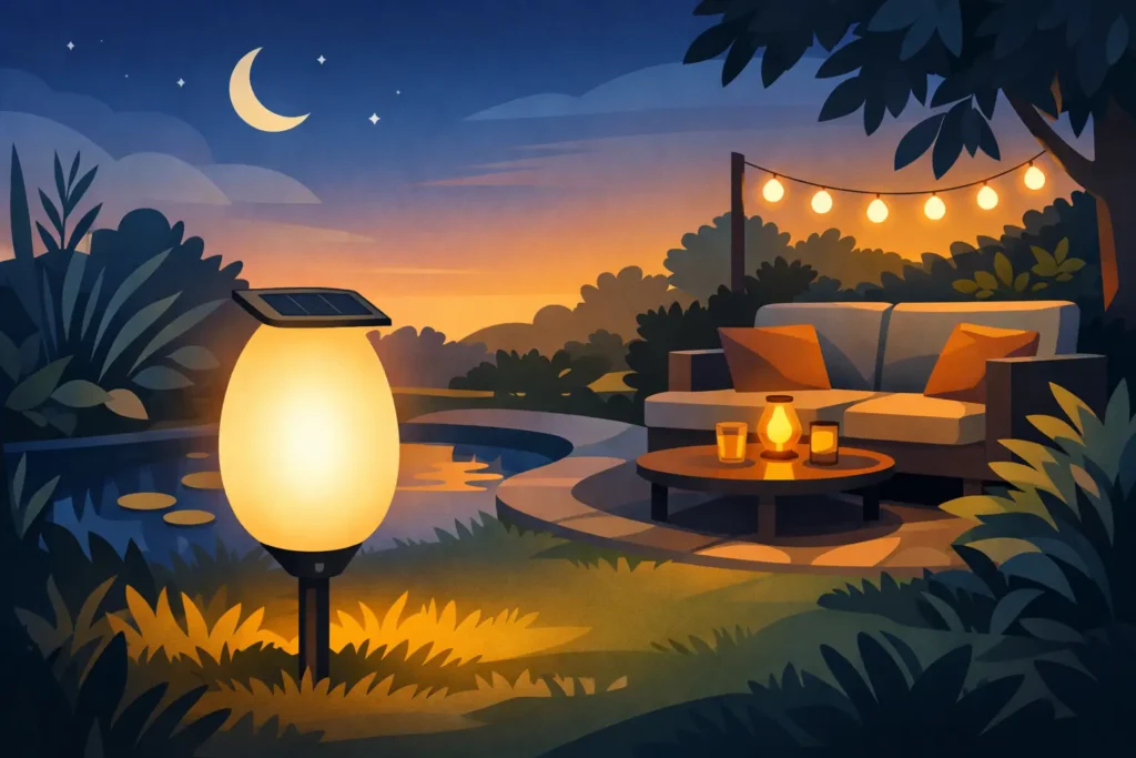 Ovale solar buitenlamp voor sfeer in de tuin