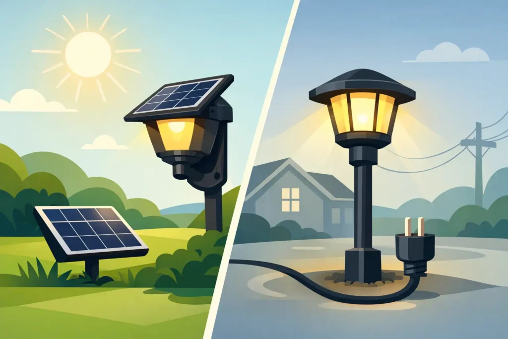 Solar buitenlamp of stroomaansluiting kiezen?