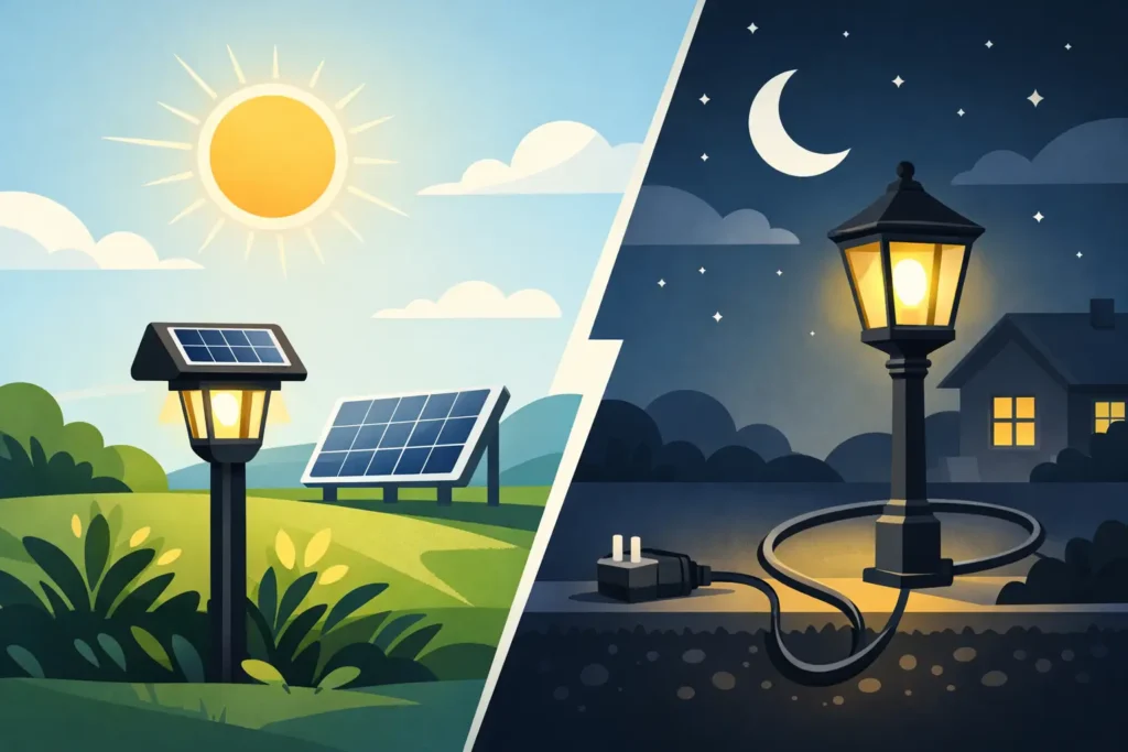 Solar verlichting versus bekabelde verlichting